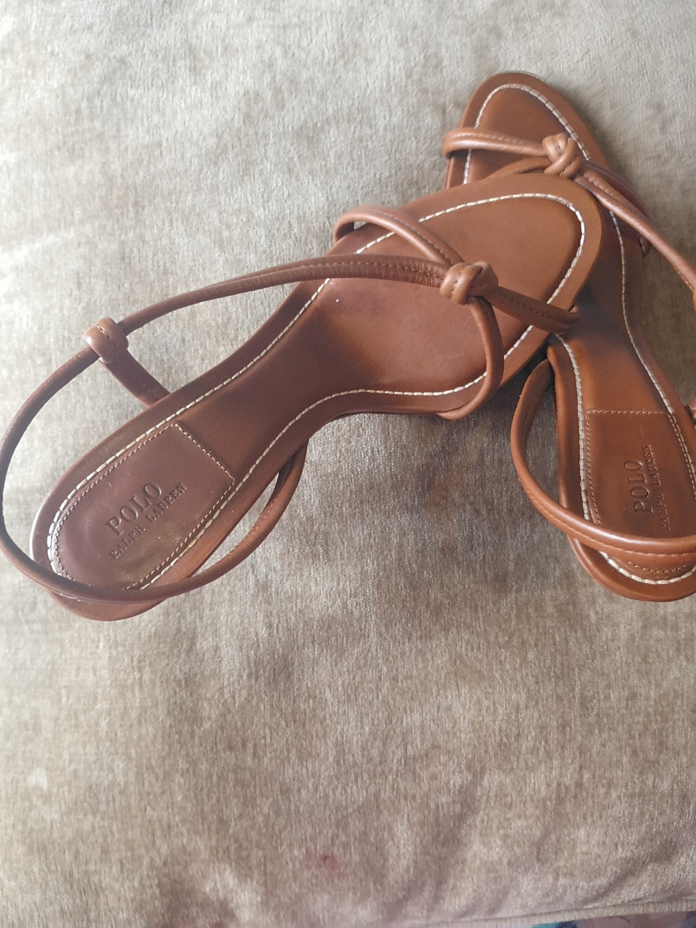Polo by Ralph Lauren Tan Leather Knot Strap Sandals - Picture 3 of 6